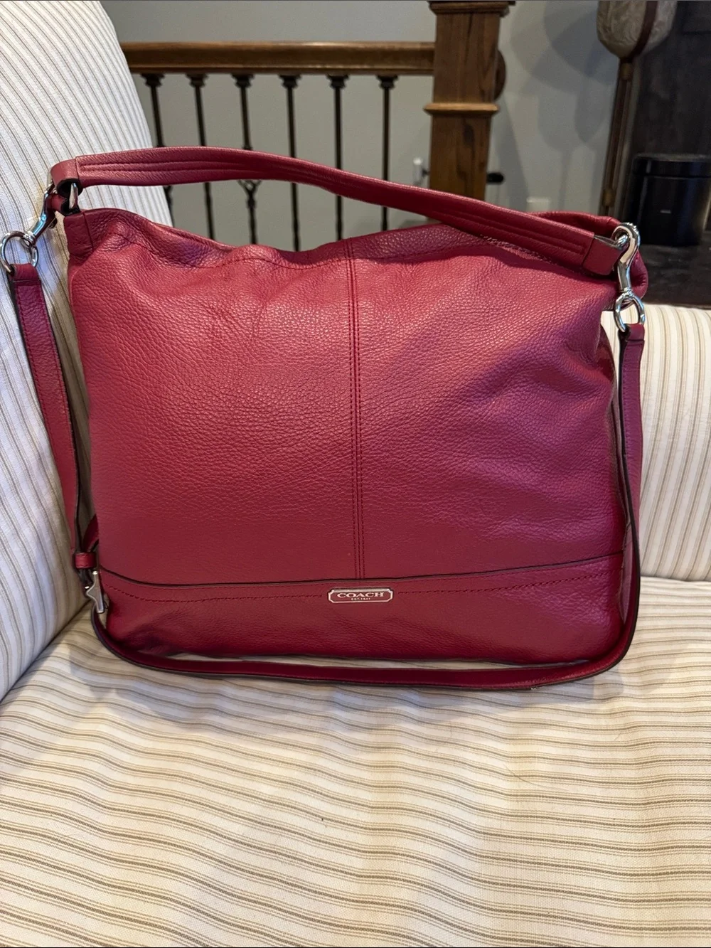 Coach park red pebbled leather hobo shoulder crossbody bag purse F23293